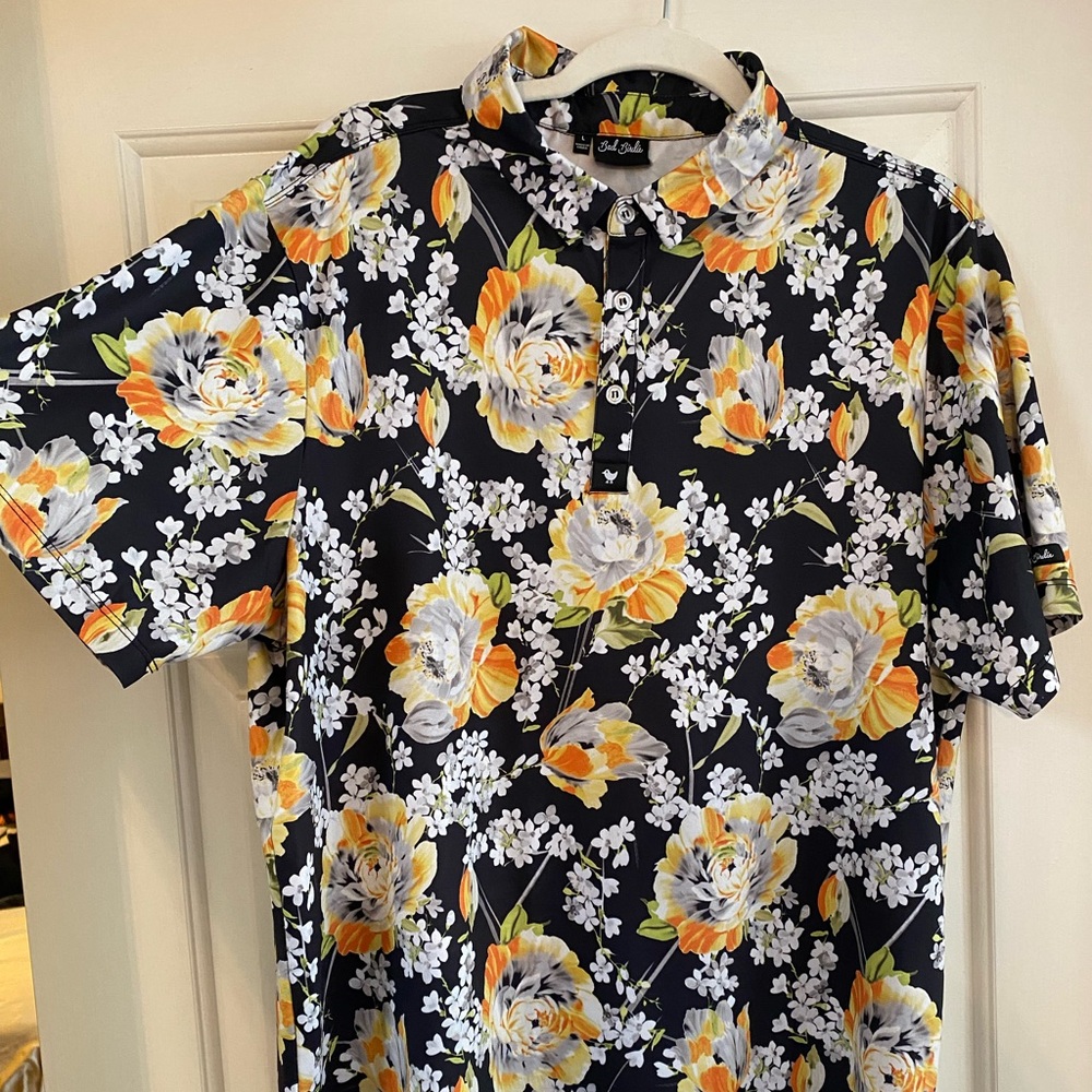 Bad Birdie Men's Floral Polo - Black, Yellow, White